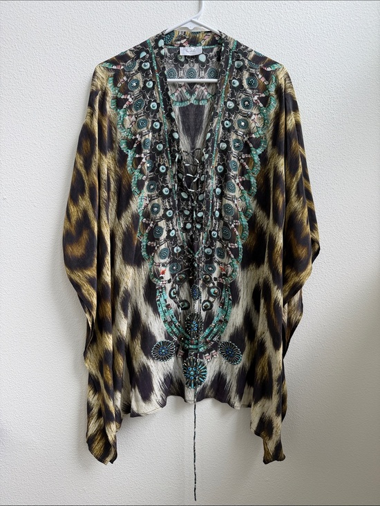 Camilla Other - Camilla Animal Print Leopard Silk Caftan Swimsuit Cover-up Multicolor